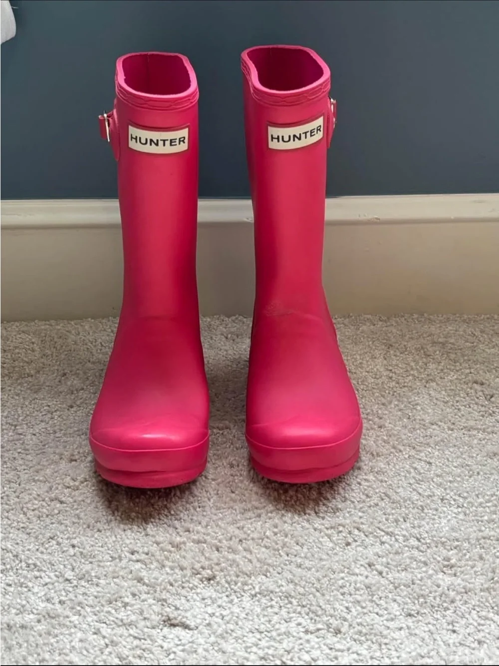 Hunter Bright Pink Mid-Calf Rain Boots with Buckle
